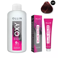 Набор "Перманентная крем-краска для волос Ollin Color оттенок 6/6 темно-русый красный 100 мл + Окисляющая эмульсия Oxy 6% 150 мл"
