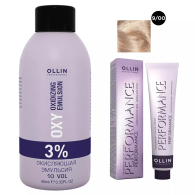 Набор "Перманентная крем-краска для волос Ollin Performance оттенок 9/00 блондин глубокий 60 мл + Окисляющая эмульсия Oxy 3% 90 мл"