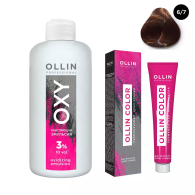 Набор "Перманентная крем-краска для волос Ollin Color оттенок 6/7 темно-русый коричневый 100 мл + Окисляющая эмульсия Oxy 3% 150 мл"