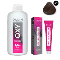 Набор "Перманентная крем-краска для волос Ollin Color оттенок 4/1 шатен пепельный 100 мл + Окисляющая эмульсия Oxy 1,5% 150 мл"