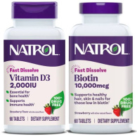 Набор Fast Dissolve со вкусом клубники: витамин D3 2,000 IU 90 таблеток + биотин 60 таблеток х 10000 мкг