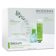 Bioderma - Набор для кожи, склонной к акне и черным точкам (тонизирующий лосьон 200 мл + крем Global 30 мл + мицеллярная вода 100 мл) - Sebium