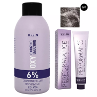 Набор "Перманентная крем-краска для волос Ollin Performance оттенок 5/1 светлый шатен пепельный 60 мл + Окисляющая эмульсия Oxy 6% 90 мл"
