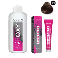 Набор "Перманентная крем-краска для волос Ollin Color оттенок 6/0 темно-русый 100 мл + Окисляющая эмульсия Oxy 1,5% 150 мл"