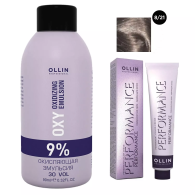 Набор "Перманентная крем-краска для волос Ollin Performance оттенок 8/21 светло-русый фиолетово-пепельный 60 мл + Окисляющая эмульсия Oxy 9% 90 мл"