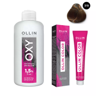 Набор "Перманентная крем-краска для волос Ollin Color оттенок 7/0 русый 100 мл + Окисляющая эмульсия Oxy 1,5% 150 мл"