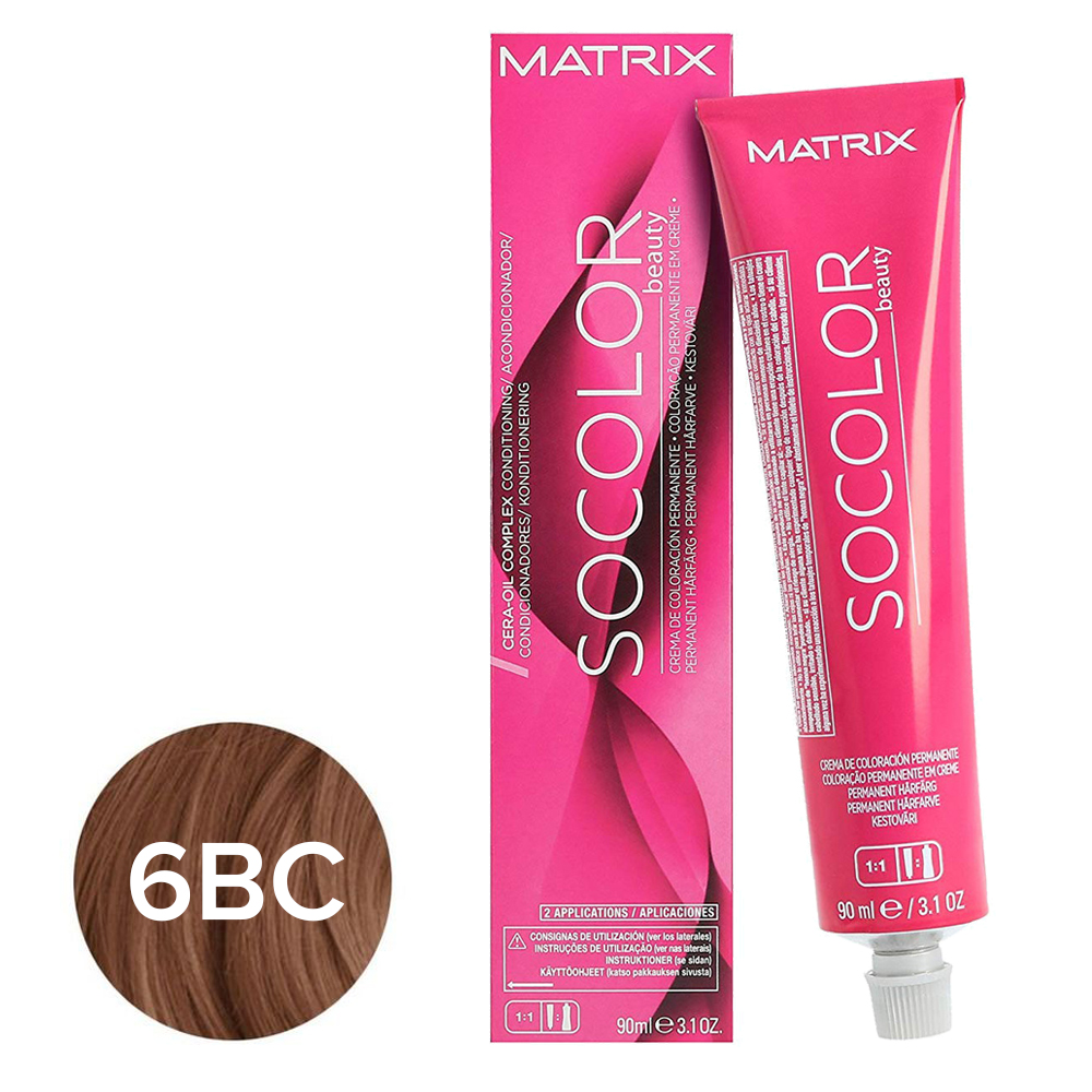 Matrix - Крем-краска перманентная 6BC темный блондин коричнево-медный - Socolor.beauty, 90 мл