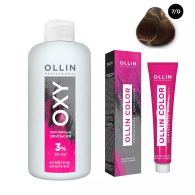 Набор "Перманентная крем-краска для волос Ollin Color оттенок 7/0 русый 100 мл + Окисляющая эмульсия Oxy 3% 150 мл"