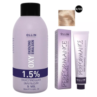 Набор "Перманентная крем-краска для волос Ollin Performance оттенок 9/00 блондин глубокий 60 мл + Окисляющая эмульсия Oxy 1,5% 90 мл"