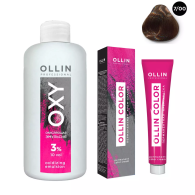 Набор "Перманентная крем-краска для волос Ollin Color оттенок 7/00 русый глубокий 100 мл + Окисляющая эмульсия Oxy 3% 150 мл"