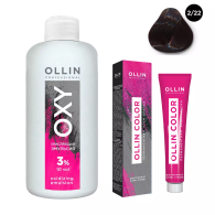 Набор "Перманентная крем-краска для волос Ollin Color оттенок 2/22 черный фиолетовый 100 мл + Окисляющая эмульсия Oxy 3% 150 мл"