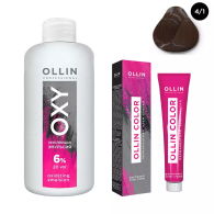 Набор "Перманентная крем-краска для волос Ollin Color оттенок 4/1 шатен пепельный 100 мл + Окисляющая эмульсия Oxy 6% 150 мл"