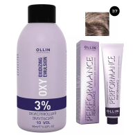 Набор "Перманентная крем-краска для волос Ollin Performance оттенок 7/7 русый коричневый 60 мл + Окисляющая эмульсия Oxy 3% 90 мл"