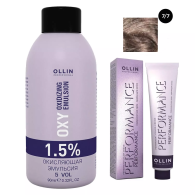Набор "Перманентная крем-краска для волос Ollin Performance оттенок 7/7 русый коричневый 60 мл + Окисляющая эмульсия Oxy 1,5% 90 мл"