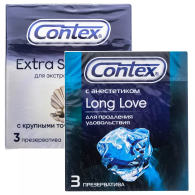 Набор презервативов: Extra Sensation с крупными точками и ребрами №3 + Long Love с анестетиком №3