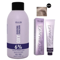 Набор "Перманентная крем-краска для волос Ollin Performance оттенок 8/72 светло-русый коричнево-фиолетовый 60 мл + Окисляющая эмульсия Oxy 6% 90 мл"