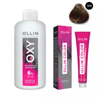 Набор "Перманентная крем-краска для волос Ollin Color оттенок 7/0 русый 100 мл + Окисляющая эмульсия Oxy 6% 150 мл"
