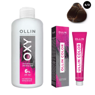 Набор "Перманентная крем-краска для волос Ollin Color оттенок 6/0 темно-русый 100 мл + Окисляющая эмульсия Oxy 6% 150 мл"