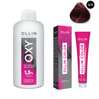 Набор "Перманентная крем-краска для волос Ollin Color оттенок 6/6 темно-русый красный 100 мл + Окисляющая эмульсия Oxy 1,5% 150 мл"