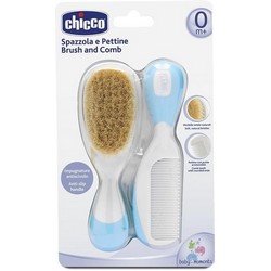 Chicco - Набор детская расческа и щетка с натуральными щетинками, голубой