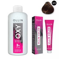 Набор "Перманентная крем-краска для волос Ollin Color оттенок 6/0 темно-русый 100 мл + Окисляющая эмульсия Oxy 3% 150 мл"