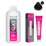 Набор "Перманентная крем-краска для волос Ollin Color оттенок 1/0 иссиня-черный 100 мл + Окисляющая эмульсия Oxy 1,5% 150 мл"
