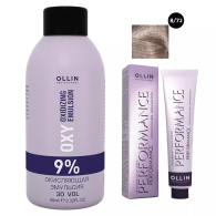Набор "Перманентная крем-краска для волос Ollin Performance оттенок 8/72 светло-русый коричнево-фиолетовый 60 мл + Окисляющая эмульсия Oxy 9% 90 мл"