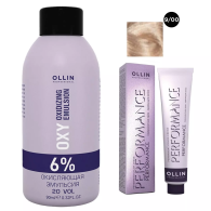 Набор "Перманентная крем-краска для волос Ollin Performance оттенок 9/00 блондин глубокий 60 мл + Окисляющая эмульсия Oxy 6% 90 мл"
