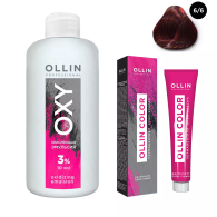 Набор "Перманентная крем-краска для волос Ollin Color оттенок 6/6 темно-русый красный 100 мл + Окисляющая эмульсия Oxy 3% 150 мл"