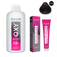 Набор "Перманентная крем-краска для волос Ollin Color оттенок 2/22 черный фиолетовый 100 мл + Окисляющая эмульсия Oxy 1,5% 150 мл"