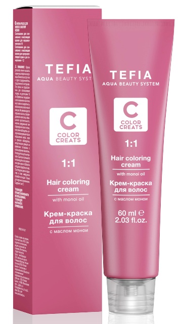 Tefia - Крем-краска для волос с маслом монои, 12.1 суперосветляющий экстра пепельный, 60 мл + оксид 12% - Color Creats, 120 мл