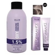 Набор "Перманентная крем-краска для волос Ollin Performance оттенок 8/21 светло-русый фиолетово-пепельный 60 мл + Окисляющая эмульсия Oxy 1,5% 90 мл"