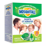 Комплект "Защита для всей семьи 30 ночей": электрофумигатор + жидкость от комаров 30 мл