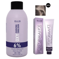 Набор "Перманентная крем-краска для волос Ollin Performance оттенок 8/21 светло-русый фиолетово-пепельный 60 мл + Окисляющая эмульсия Oxy 6% 90 мл"