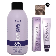 Набор "Перманентная крем-краска для волос Ollin Performance оттенок 7/7 русый коричневый 60 мл + Окисляющая эмульсия Oxy 6% 90 мл"