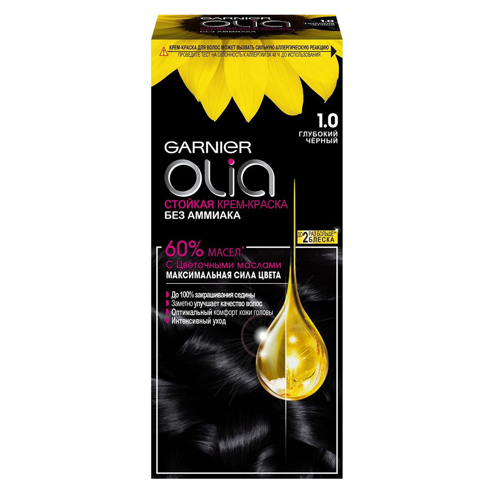 Стойкая крем-краска для волос Olia, 1.0 Глубокий чёрный, 112 мл