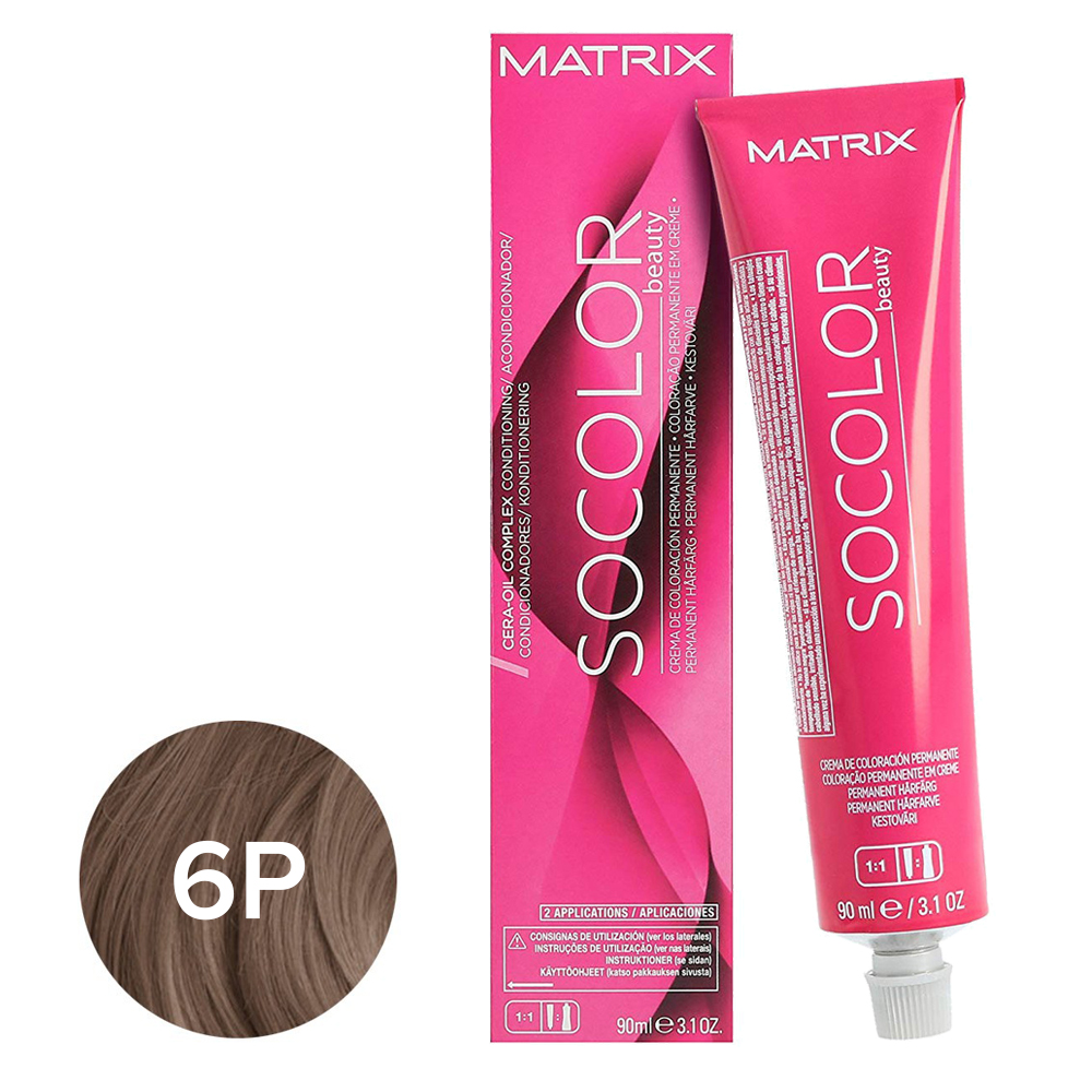 Matrix - Крем-краска перманентная 6P темный блондин жемчужный - Socolor.beauty, 90 мл