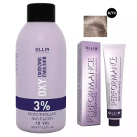 Набор "Перманентная крем-краска для волос Ollin Performance оттенок 8/72 светло-русый коричнево-фиолетовый 60 мл + Окисляющая эмульсия Oxy 3% 90 мл"