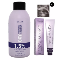 Набор "Перманентная крем-краска для волос Ollin Performance оттенок 5/1 светлый шатен пепельный 60 мл + Окисляющая эмульсия Oxy 1,5% 90 мл"