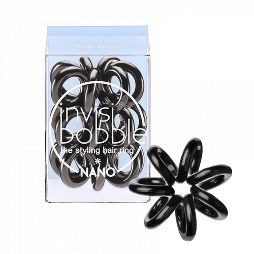 Invisibobble Nano True Black - Резинка для волос с подвесом, цвет черный, 3 шт