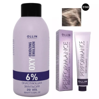 Набор "Перманентная крем-краска для волос Ollin Performance оттенок 7/00 русый глубокий 60 мл + Окисляющая эмульсия Oxy 6% 90 мл"