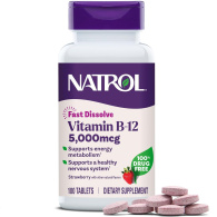 Витамин B-12 быстрорастворимый со вкусом клубники 5000 мкг, 100 таблеток