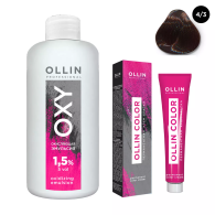 Набор "Перманентная крем-краска для волос Ollin Color оттенок 4/3 шатен золотистый 100 мл + Окисляющая эмульсия Oxy 1,5% 150 мл"