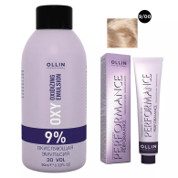 Набор "Перманентная крем-краска для волос Ollin Performance оттенок 9/00 блондин глубокий 60 мл + Окисляющая эмульсия Oxy 9% 90 мл"