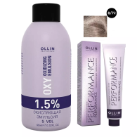 Набор "Перманентная крем-краска для волос Ollin Performance оттенок 8/72 светло-русый коричнево-фиолетовый 60 мл + Окисляющая эмульсия Oxy 1,5% 90 мл"